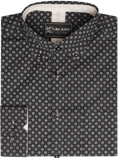 Kam Jeans 6296 Long Sleeve All Over Geo Print Shirt Black - Camicie - Camicie Taglie Forti Uomo