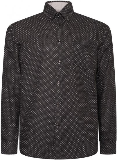Kam Jeans 6299 Long Sleeve All Over Diamond Print Shirt Black - Camicie - Camicie Taglie Forti Uomo