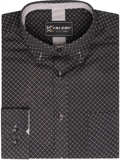 Kam Jeans 6299 Long Sleeve All Over Diamond Print Shirt Black - Camicie - Camicie Taglie Forti Uomo