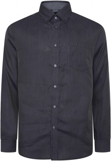 Kam Jeans 6300 Long Sleeve Dobby Stripe Shirt Dark Grey - Camicie - Camicie Taglie Forti Uomo