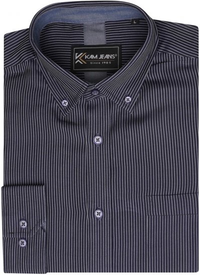 Kam Jeans 6300 Long Sleeve Dobby Stripe Shirt Dark Grey - Camicie - Camicie Taglie Forti Uomo