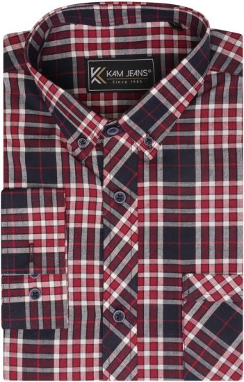 Kam Jeans 6301 LS Casual Check Shirt Red - Camicie - Camicie Taglie Forti Uomo
