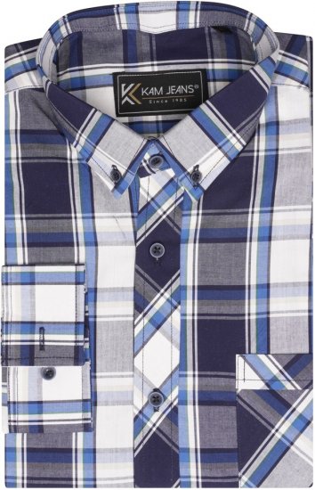 Kam Jeans 6301 LS Casual Check Shirt Navy - Camicie - Camicie Taglie Forti Uomo