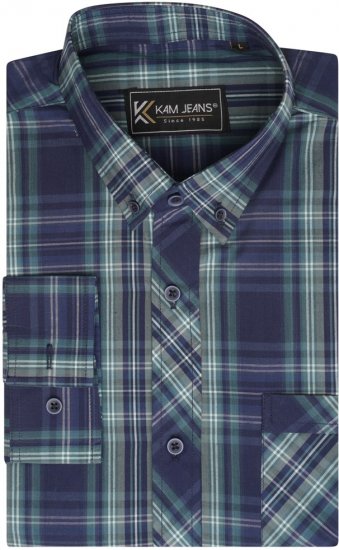 Kam Jeans 6301 LS Casual Check Shirt Teal - Camicie - Camicie Taglie Forti Uomo