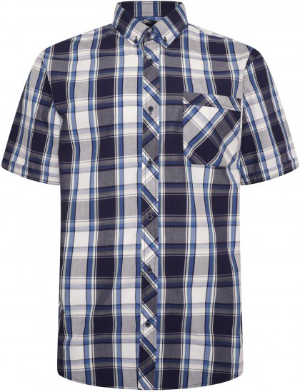 Kam Jeans 6301 Casual Check Short Sleeve Shirt Navy - Camicie - Camicie Taglie Forti Uomo