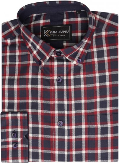 Kam Jeans 6303 Long Sleeve Casual Check Shirt Navy - Camicie - Camicie Taglie Forti Uomo