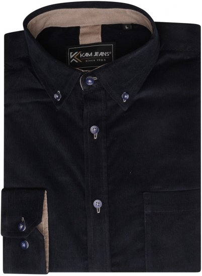 Kam Jeans 6304 Long Sleeve Fine Cotton Cordurouy Shirt Navy - Camicie - Camicie Taglie Forti Uomo