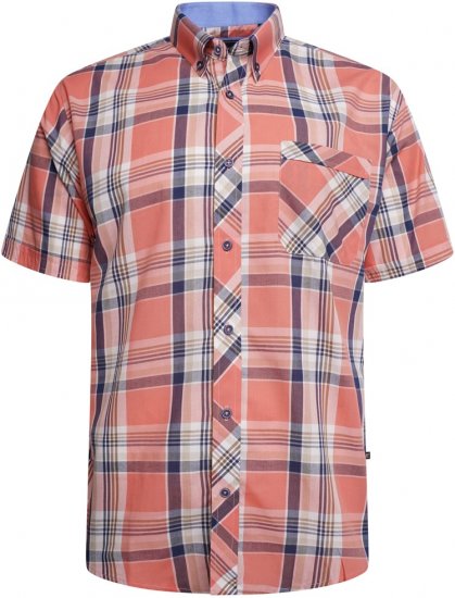 Kam Jeans 6312 Casual Check Short Sleeve Shirt Light Red - Camicie - Camicie Taglie Forti Uomo