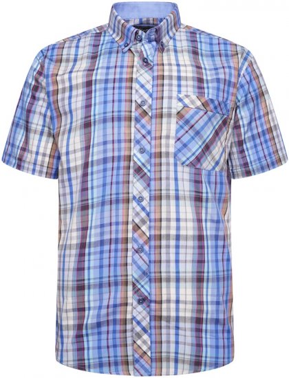 Kam Jeans 6315 Casual Check Short Sleeve Shirt Sky Blue - Camicie - Camicie Taglie Forti Uomo