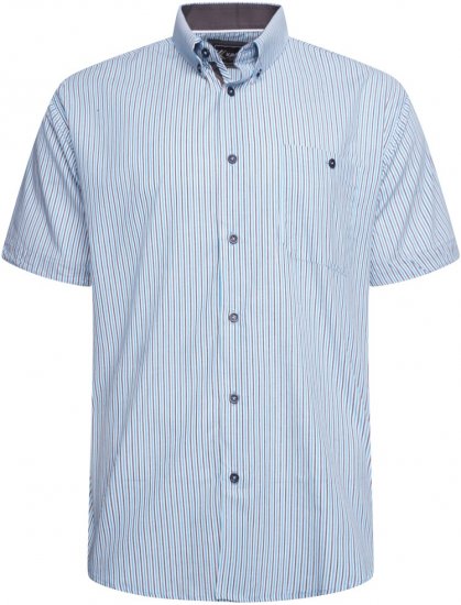 Kam Jeans 6321 Casual Stripe Short Sleeve Shirt Blue - Camicie - Camicie Taglie Forti Uomo