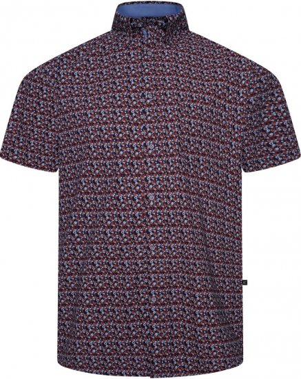 Kam Jeans 6326 Mini Floral Print Short Sleeve Shirt Navy - Camicie - Camicie Taglie Forti Uomo