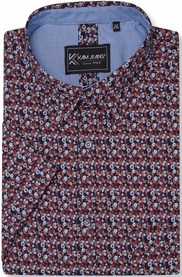 Kam Jeans 6326 Mini Floral Print Short Sleeve Shirt Navy - Camicie - Camicie Taglie Forti Uomo