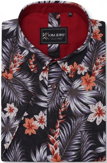 Kam Jeans 6330 AOP Floral Print Short Sleeve Shirt Navy - Camicie - Camicie Taglie Forti Uomo