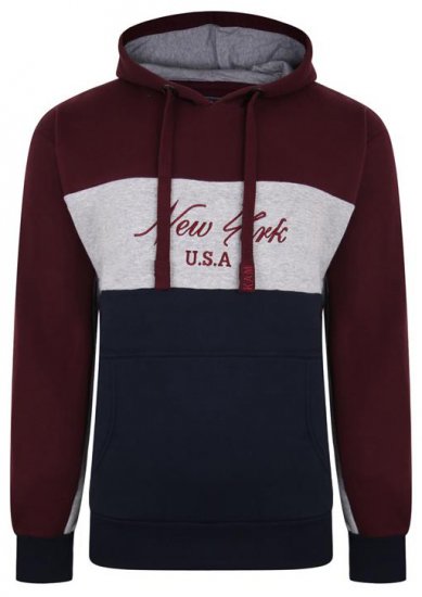 Kam Jeans 7033 NY Over The Head Hoodie Burgundy - Felpe & felpe con cappuccio - Felpe & Felpe con Cappuccio Uomo Taglie Forti