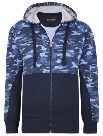 Kam Jeans 7036 Camo Print Full Zipper Hoodie Navy - Felpe & felpe con cappuccio - Felpe & Felpe con Cappuccio Uomo Taglie Forti