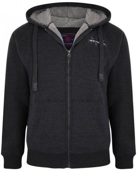 Kam Jeans 7038 Sherpa Lined Hoodie Charcoal - Felpe & felpe con cappuccio - Felpe & Felpe con Cappuccio Uomo Taglie Forti