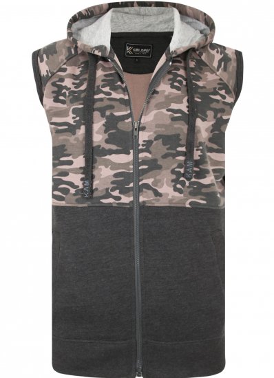 Kam Jeans 7039 Camo Panelled Vest Charcoal - Felpe & felpe con cappuccio - Felpe & Felpe con Cappuccio Uomo Taglie Forti