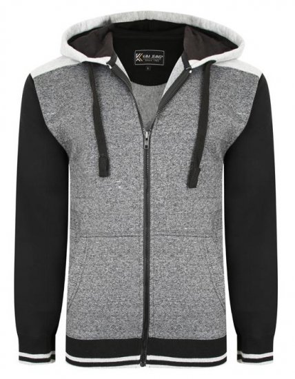 Kam Jeans 7042 Zip Thru Panelled Hoody Charcoal - Felpe & felpe con cappuccio - Felpe & Felpe con Cappuccio Uomo Taglie Forti