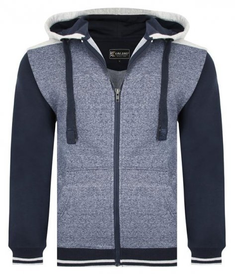 Kam Jeans 7042 Zip Thru Panelled Hoody Indigo - Felpe & felpe con cappuccio - Felpe & Felpe con Cappuccio Uomo Taglie Forti