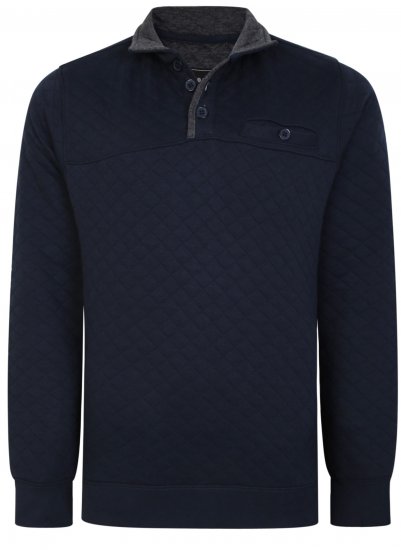 Kam Jeans 7050 Quilted Jersey Sweater 1/4 Button Up Navy - Felpe & felpe con cappuccio - Felpe & Felpe con Cappuccio Uomo Taglie Forti
