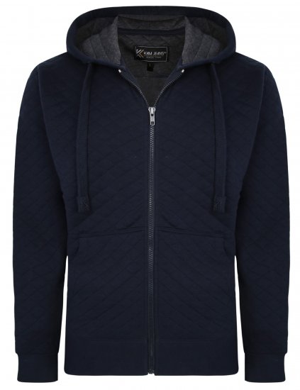 Kam Jeans 7051 Quilted Jersey Zip Thru Hoody Navy - Felpe & felpe con cappuccio - Felpe & Felpe con Cappuccio Uomo Taglie Forti