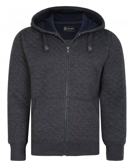 Kam Jeans 7051 Quilted Jersey Zip Thru Hoody Charcoal - Felpe & felpe con cappuccio - Felpe & Felpe con Cappuccio Uomo Taglie Forti