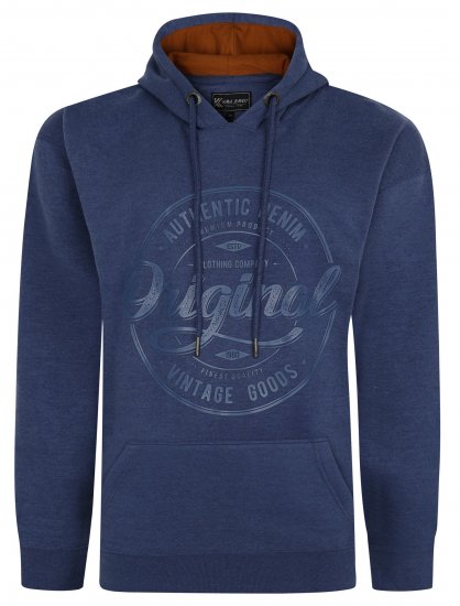 Kam Jeans 7059 Over Head Large Embossed Hoodie Royal Blue - Felpe & felpe con cappuccio - Felpe & Felpe con Cappuccio Uomo Taglie Forti