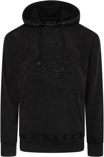 Kam Jeans 7066 Over Head Washed Embossed Hoody Black TALL SIZES - ABBIGLIAMENTO UOMO MT-6XLT - Taglie Tall Uomo