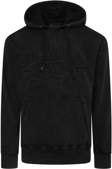 Kam Jeans 7066 Over Head Washed Embossed Hoody Black - Felpe & felpe con cappuccio - Felpe & Felpe con Cappuccio Uomo Taglie Forti