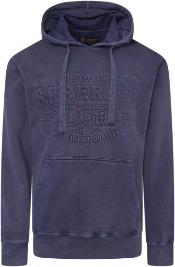 Kam Jeans 7066 Over Head Washed Embossed Hoody Blue - Felpe & felpe con cappuccio - Felpe & Felpe con Cappuccio Uomo Taglie Forti