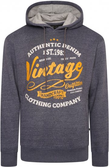 Kam Jeans 7072 Over Head Vintage EMB Hoody Blue Nights - Felpe & felpe con cappuccio - Felpe & Felpe con Cappuccio Uomo Taglie Forti