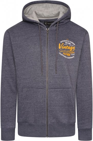 Kam Jeans 7073 Zip Thru Vintage EMB Hoody Blue Nights - Felpe & felpe con cappuccio - Felpe & Felpe con Cappuccio Uomo Taglie Forti