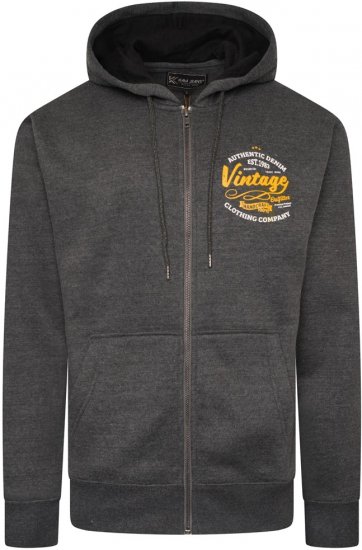 Kam Jeans 7073 Zip Thru Vintage EMB Hoody Charcoal - Felpe & felpe con cappuccio - Felpe & Felpe con Cappuccio Uomo Taglie Forti