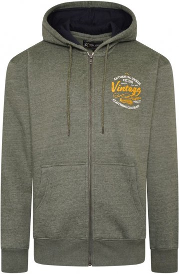 Kam Jeans 7073 Zip Thru Vintage EMB Hoody Khaki - Felpe & felpe con cappuccio - Felpe & Felpe con Cappuccio Uomo Taglie Forti