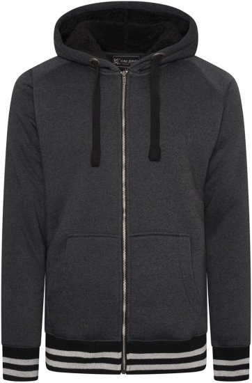 Kam Jeans 7074 Zip Thru Sherpa Hoody with Contrast Cuff/Hem Charcoal - Felpe & felpe con cappuccio - Felpe & Felpe con Cappuccio Uomo Taglie Forti