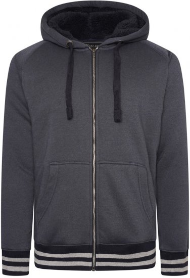 Kam Jeans 7074 Zip Thru Sherpa Hoody with Contrast Cuff/Hem Dark Grey - Felpe & felpe con cappuccio - Felpe & Felpe con Cappuccio Uomo Taglie Forti
