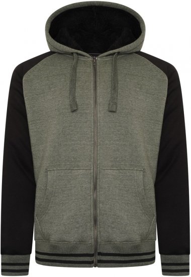Kam Jeans 7075 Raglan Zip Thru Sherpa Hoodie Black/Khaki - Felpe & felpe con cappuccio - Felpe & Felpe con Cappuccio Uomo Taglie Forti