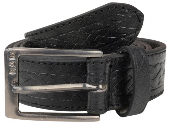 Kam Jeans 919 Weave Pattern Leather Belt Black - Cinture - Cintura Uomo Taglie Forti