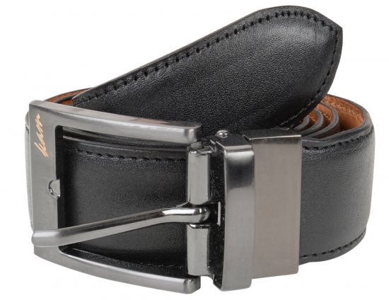 Kam Jeans 921 Leather Belt Black/Brown "Reversible", 3cm - Cinture - Cintura Uomo Taglie Forti