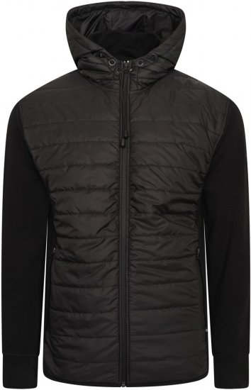 Kam Jeans KV136 Padded Body And Jersey Sleeves Hybrid Zip Thru Quilted Hoody Black - Giubbotti - Giubbotti Uomo Taglie Forti