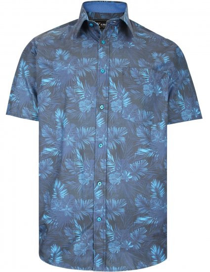Kam Jeans P013 Premium Floral Print Shirt Navy - Camicie - Camicie Taglie Forti Uomo