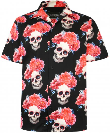 Kam Jeans P014 Rose Skull Print Shirt - Camicie - Camicie Taglie Forti Uomo