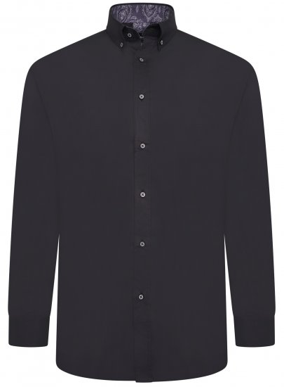 Kam Jeans P023 L/S Premium Stretch Shirt Black - Camicie - Camicie Taglie Forti Uomo