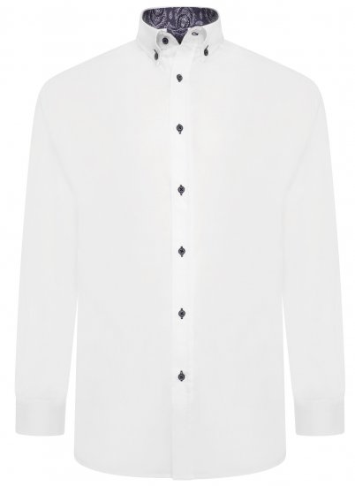 Kam Jeans P023 L/S Premium Stretch Shirt White - Camicie - Camicie Taglie Forti Uomo