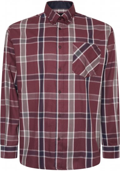 Kam Jeans P038 LS Premium Cotton Check Shirt Wine - Camicie - Camicie Taglie Forti Uomo
