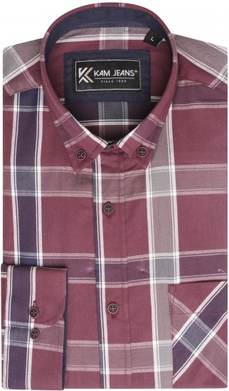 Kam Jeans P038 LS Premium Cotton Check Shirt Wine - Camicie - Camicie Taglie Forti Uomo
