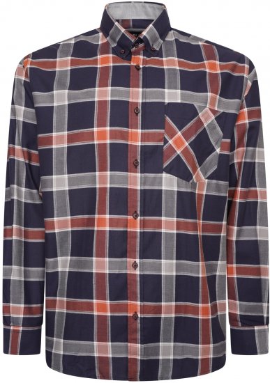 Kam Jeans P038 LS Premium Cotton Check Shirt Navy - Camicie - Camicie Taglie Forti Uomo