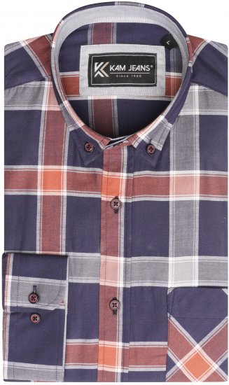 Kam Jeans P038 LS Premium Cotton Check Shirt Navy - Camicie - Camicie Taglie Forti Uomo