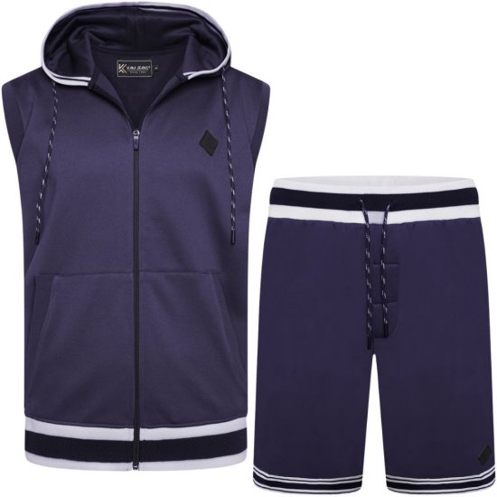 Kam Jeans TS005 Retro Tracky Set (Shorts/Sleeveless Hoodie) Navy - Tute da ginnastica - 