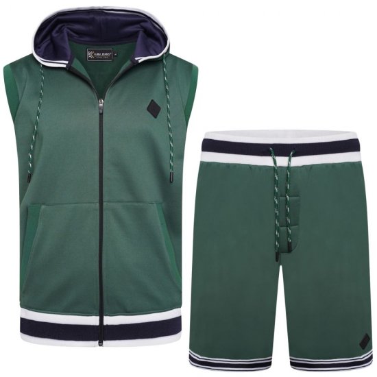 Kam Jeans TS005 Retro Tracky Set (Shorts/Sleeveless Hoodie) Racing Green - Tute da ginnastica - 